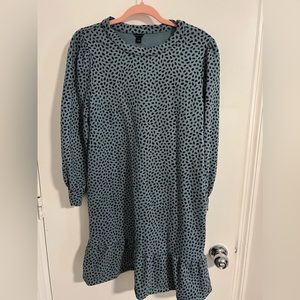 Ann Taylor large long sleeve winter dress. Spotted blue and black, warm dress.